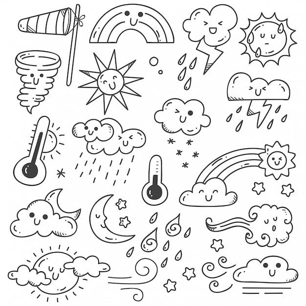 Premium Vector | Set of weather doodles illustration