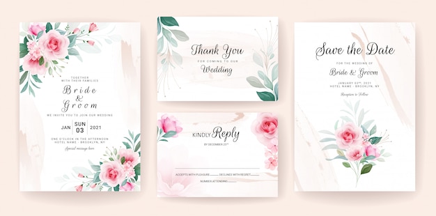 Premium Vector | Set of wedding invitation template with floral ...