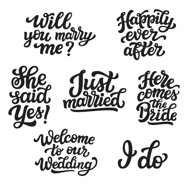 Set Of Wedding Lettering Quotes Premium Vector