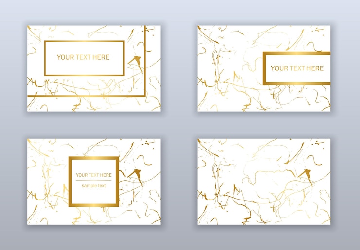  Set of white, black and gold business cards templates. modern abstract design. hand drawn ink patte