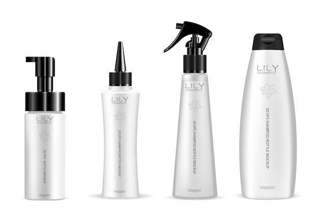 Set of white cosmetic bottle for hair care product Premium Vector