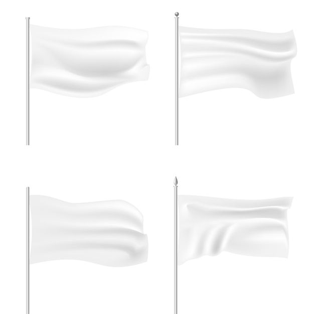 Premium Vector Set of white waving flag template.