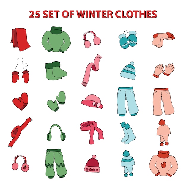 Set of winter apparel / clothes icon. vector illustration | Free Vector
