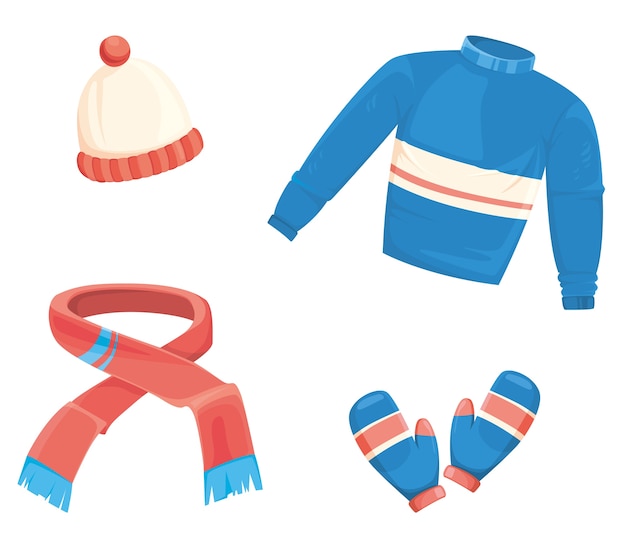 Premium Vector | Set of winter clothes in cartoon style.