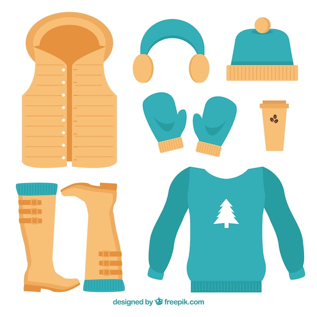 Free Vector | Set of winter clothes in flat style