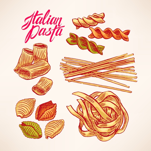 Premium Vector Set With Different Kinds Of Pasta