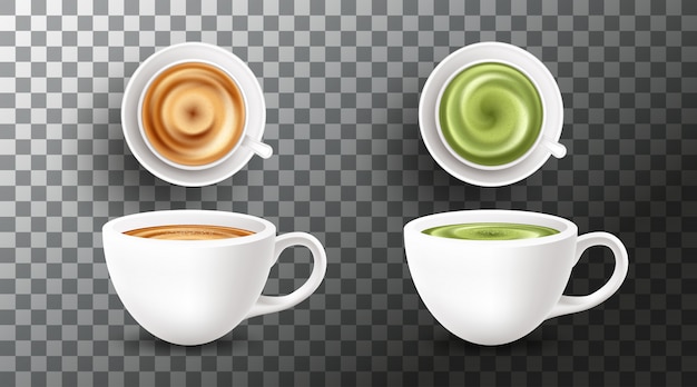 Premium Vector Set With Different Types Of Coffee Drinks On Transparent Background