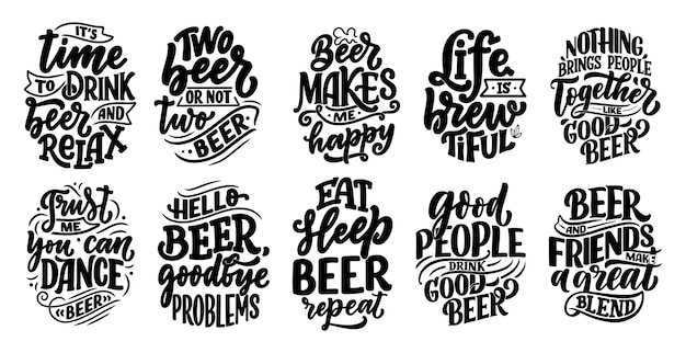Download Set with lettering quotes about beer | Premium Vector