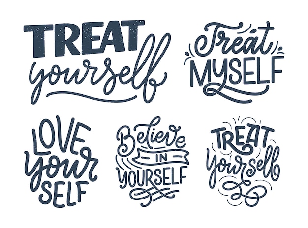 Premium Vector | Set with selfcare lettering quotes . modern calligraphy.