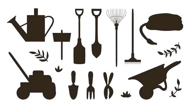 Premium Vector Set With Silhouettes Of Garden Tools