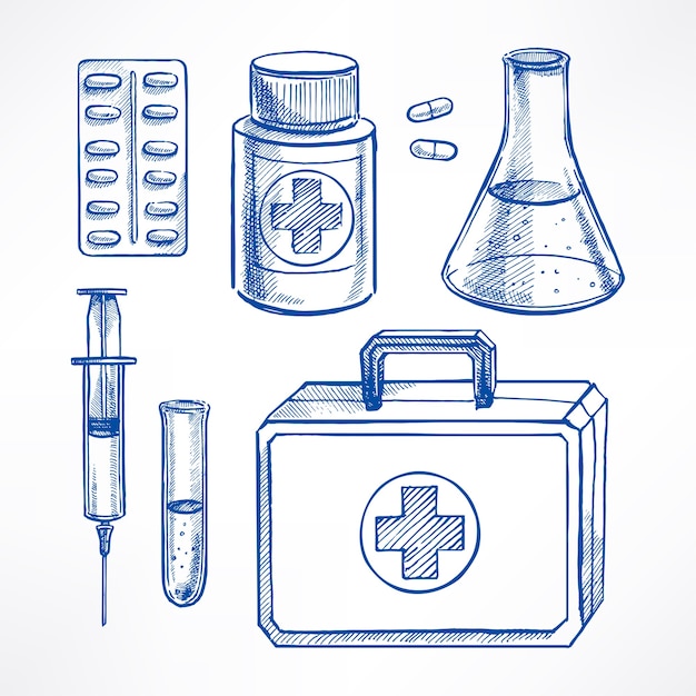Premium Vector Set with sketch medical supplies
