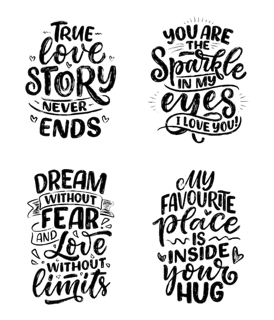 Premium Vector Set With Slogans About Love In Calligraphy Style 1864