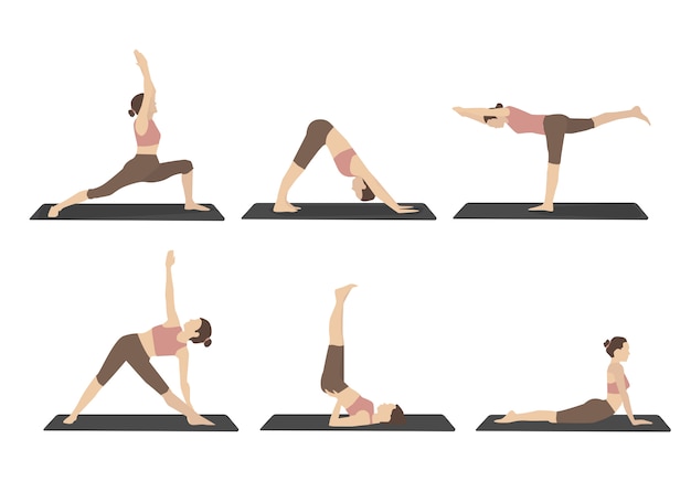 Download Set of woman performing yoga poses in brown sport clothes ...