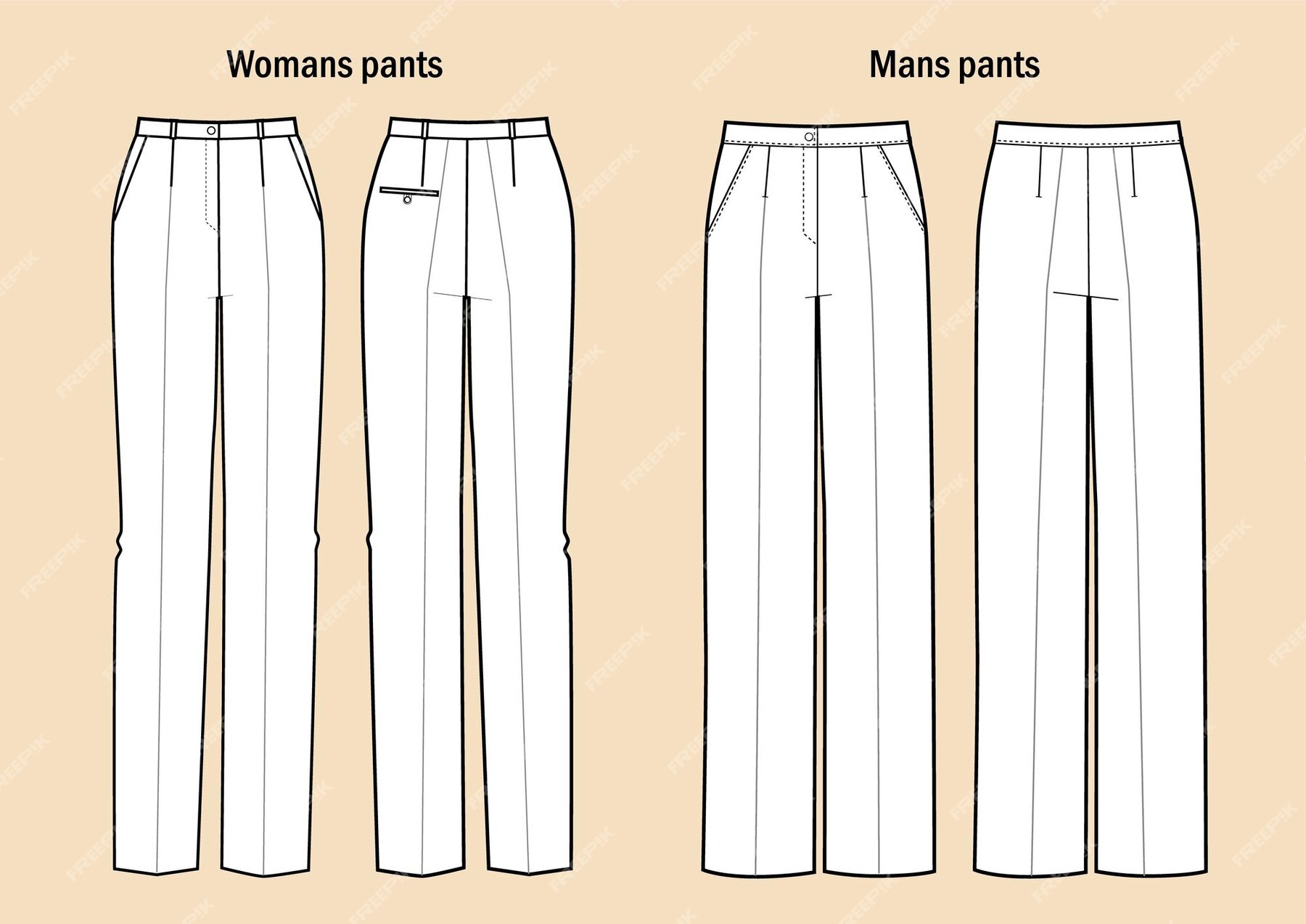 Premium Vector | Set of womans and mans classic pants. flat apparel ...