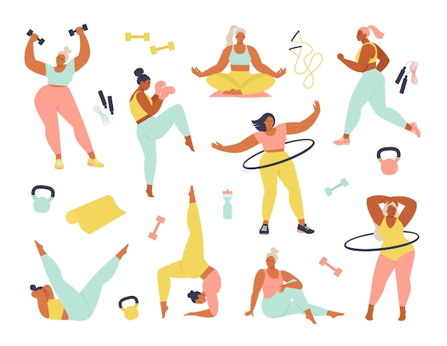 Premium Vector | Set of women doing sports