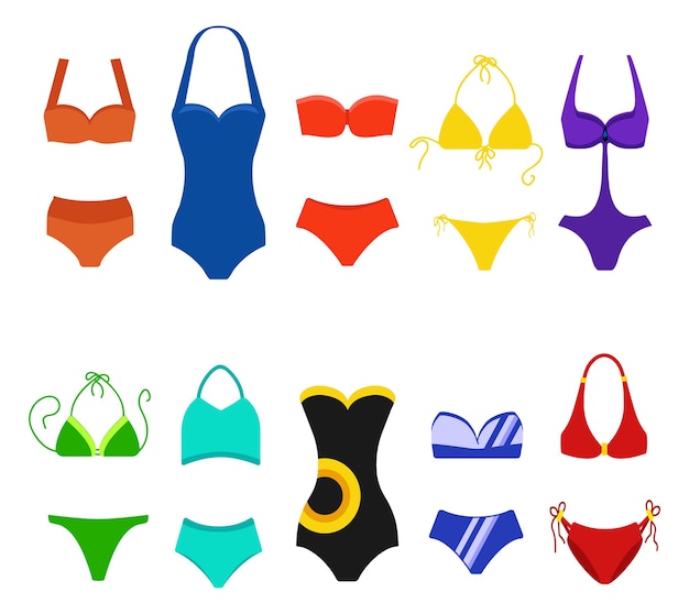 Premium Vector Set Of Women Swimsuit Isolated On White Background Bikini Bathing Suits For