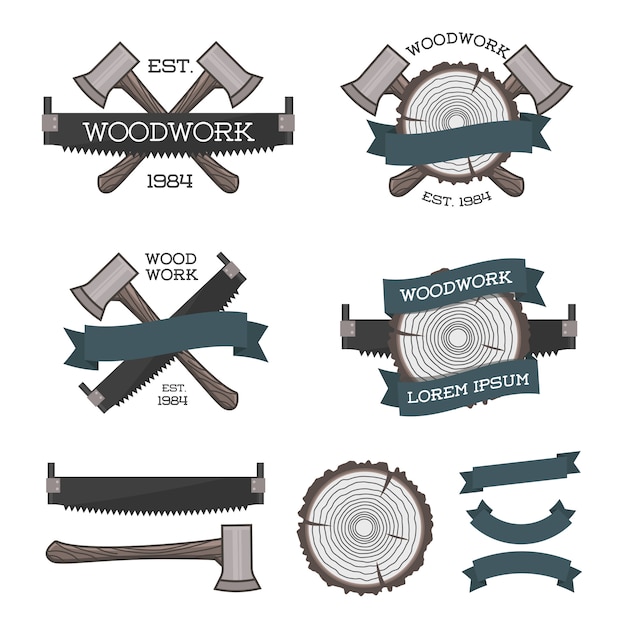 Premium Vector Set of woodwork logos with saw ax and 