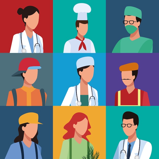 Premium Vector | Set of workers profile