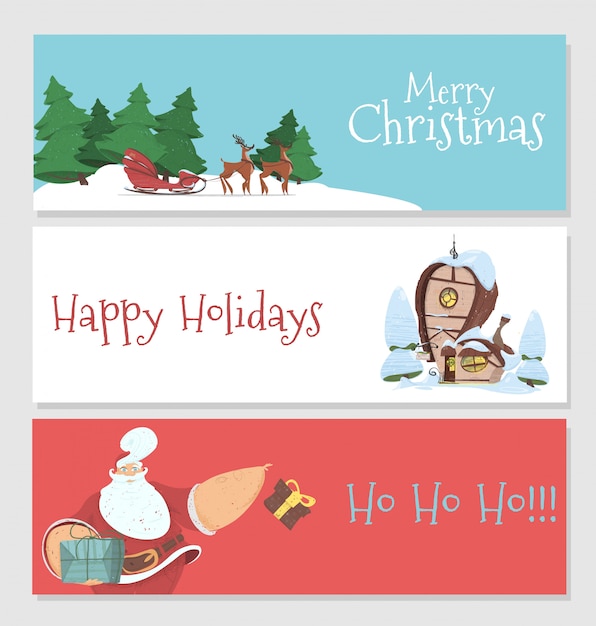 Set of xmas and new year banners Vector | Premium Download