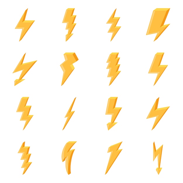 Set of yellow lightning icons | Premium Vector