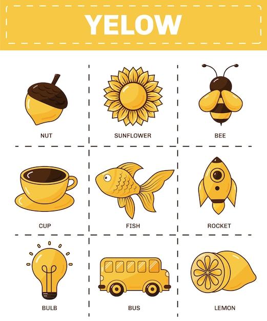 Download Premium Vector Set Of Yellow Objects And Vocabulary Words In English