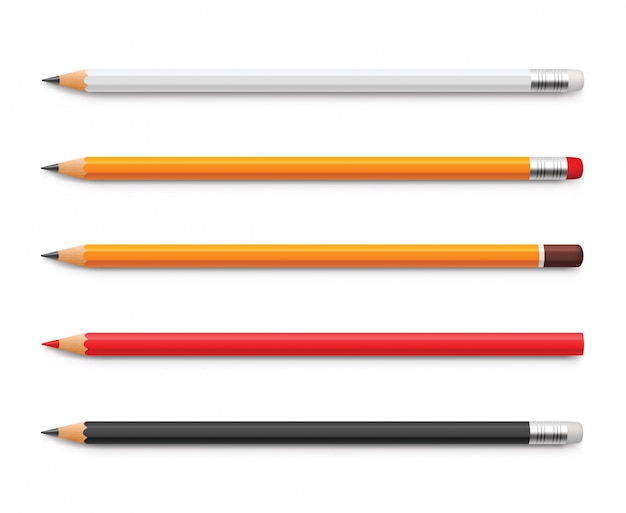 Premium Vector | Set of yellow pencils, red and black, sharpened with a ...