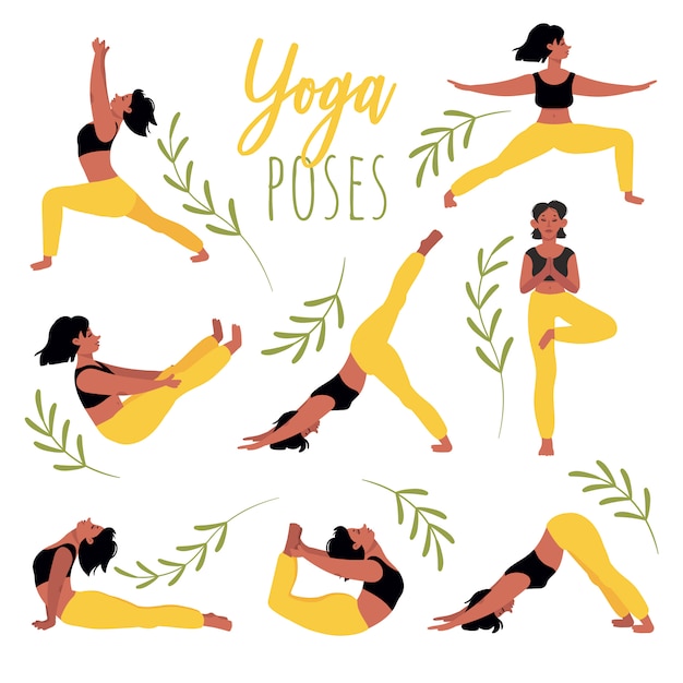 Premium Vector | Set of yoga poses. young woman practicing yoga