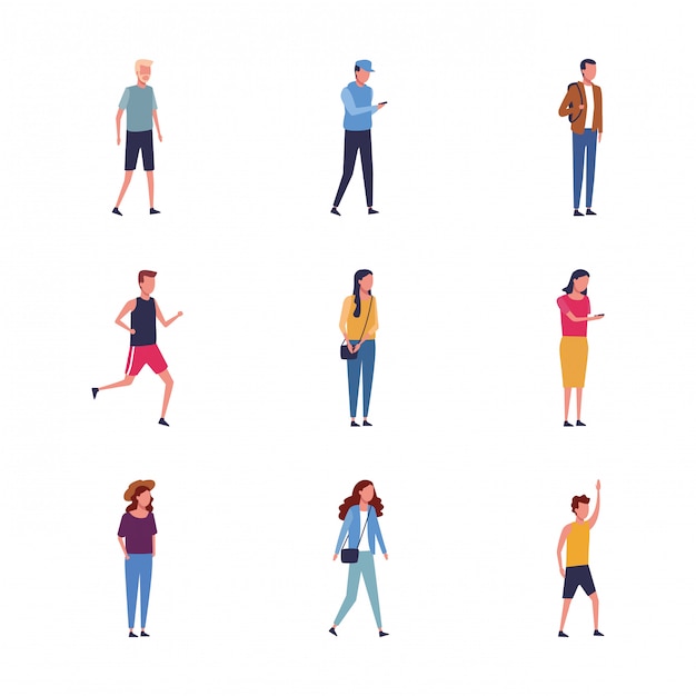 Premium Vector | Set of young people standing icon