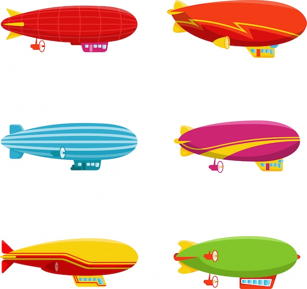 Premium Vector Set Of Zeppelin Airship In Different Type