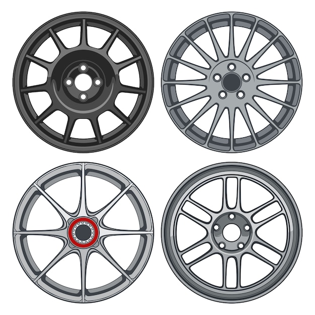 Premium Vector Sets of car wheels rims line art silhouette