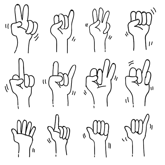 Premium Vector | Sets of sign language theme doodle collection in white ...