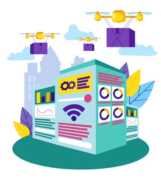 Setting panel and cargo drone management system. Premium Vector