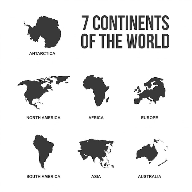 世界のシルエットアイコンの7つの大陸 プレミアムベクター