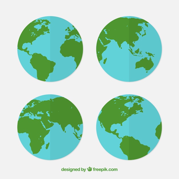Several earth globes in flat design