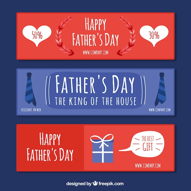 Several father\'s day banners with flat\
elements