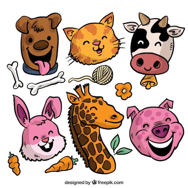 Several funny hand-drawn animals