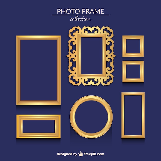 Several golden ornamental photo frames | Free Vector