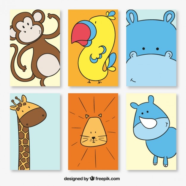 Several Hand Drawn Lovely Animal Cards Stock Images Page Everypixel