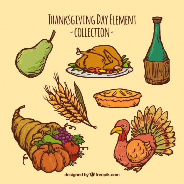 Several hand drawn typical elements of thanksgiving Vector | Free Download