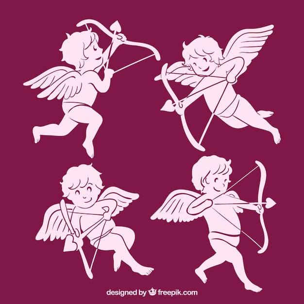 Free Vector Several Pink Cupids With Arrow And Bow 0300