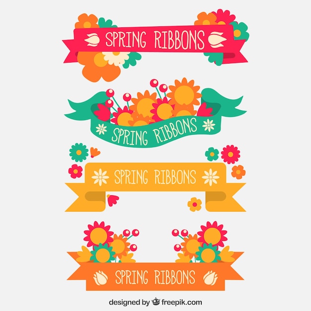 Download Several pretty floral ribbons | Free Vector