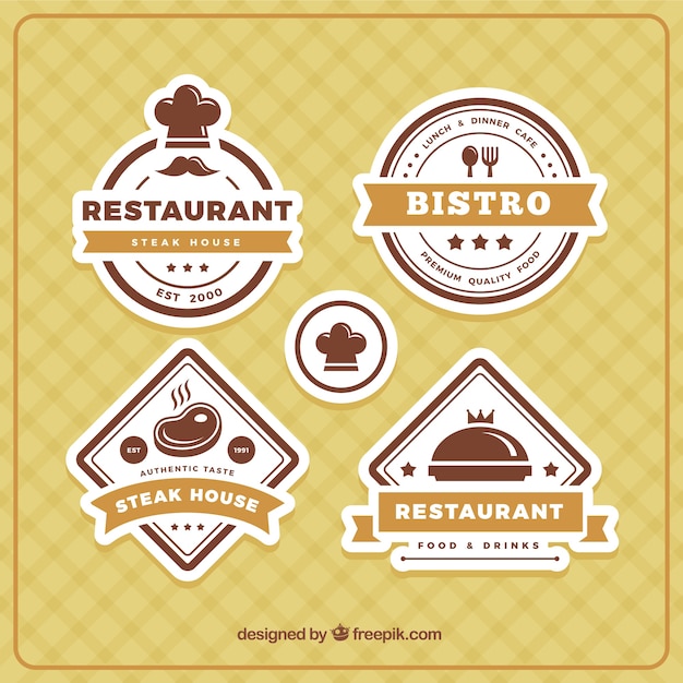 Several restaurant logos in brown tones | Free Vector