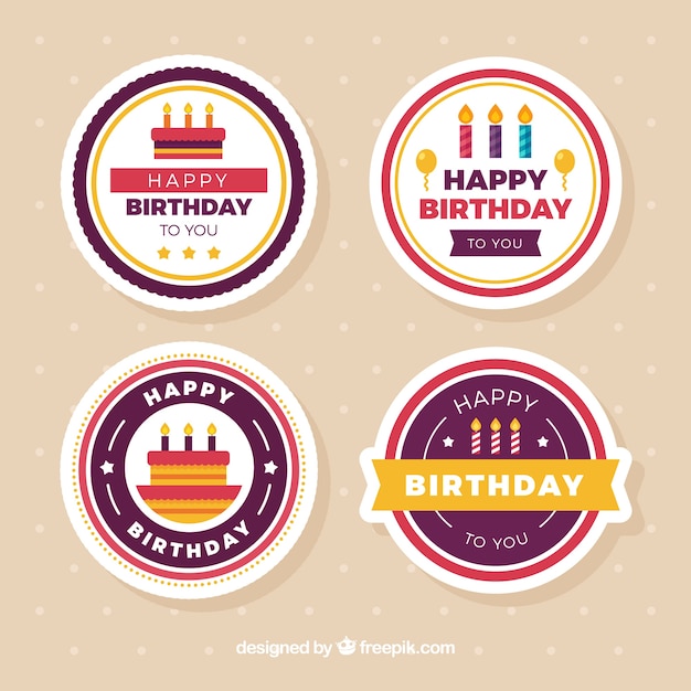 Several round birthday stickers in flat design Vector | Free Download