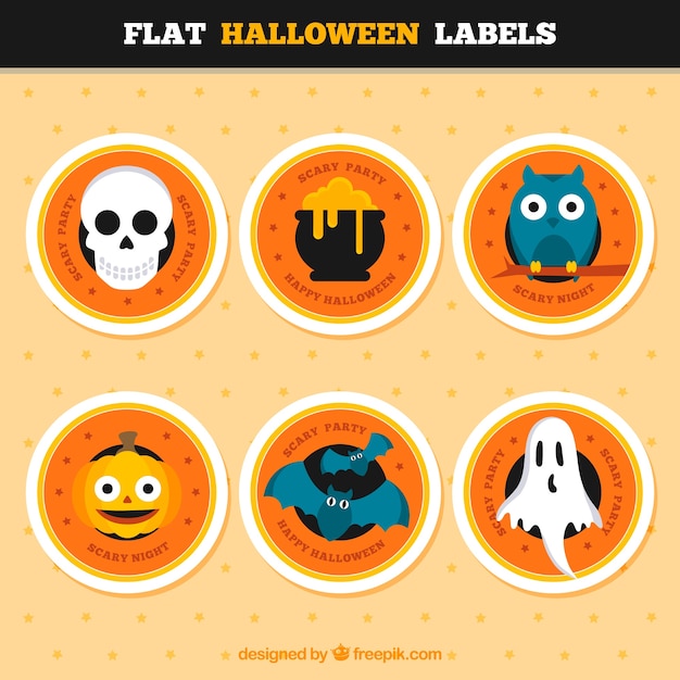 Download Free Vector | Several round labels with halloween elements