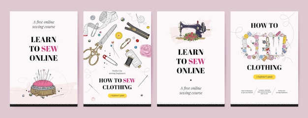 Sewing course poster or flyer template Premium Vector