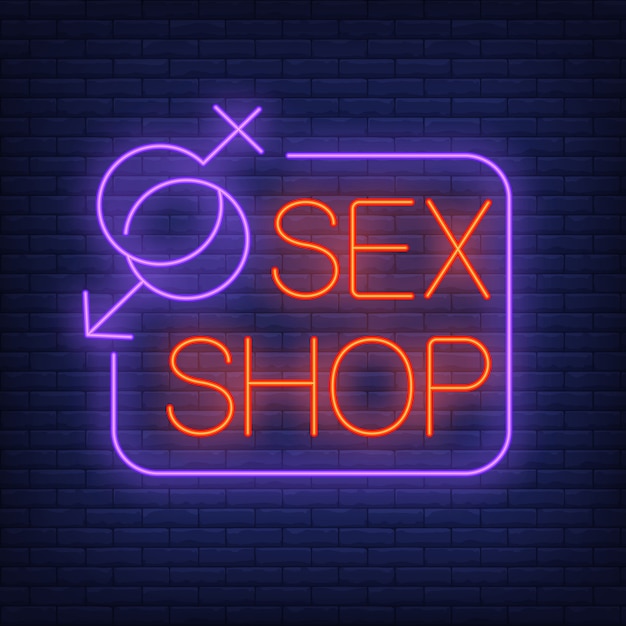 Sex Shop Neon Sign Gender Symbols With Frame On Brick Wall Premium 