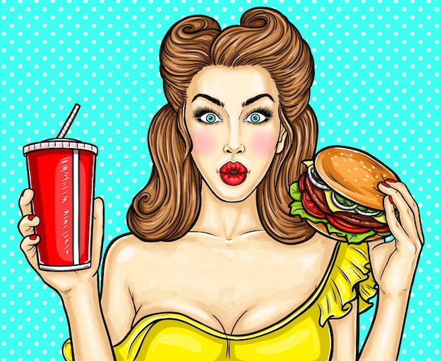 Sexy Pop Art Girl Holding A Cocktail In Her Hand Vector Free Download