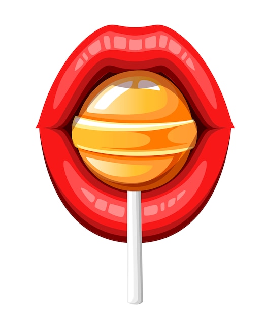 Premium Vector Sexy Red Lips With Candy Red Female Glossy Lips And