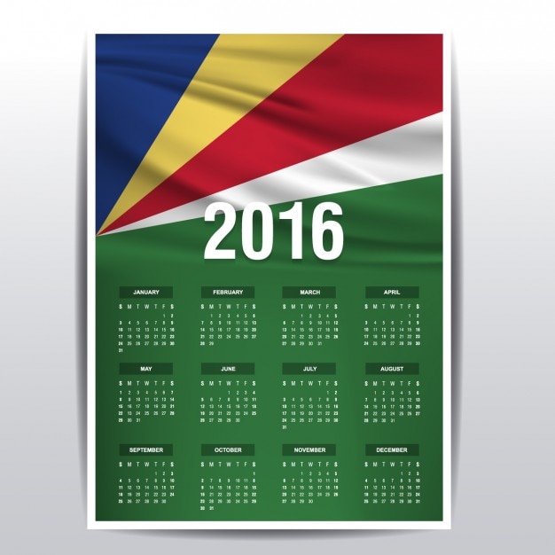 Free Vector The Seychelles Calendar Of 2016   Seychelles Calendar 2016 1057 93 