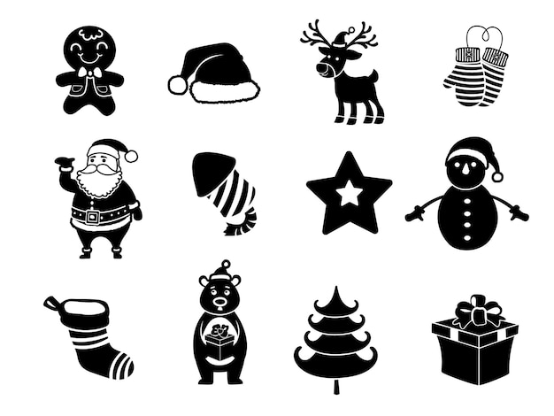 Premium Vector | The shadow collection of christmas silhouettes icon ...